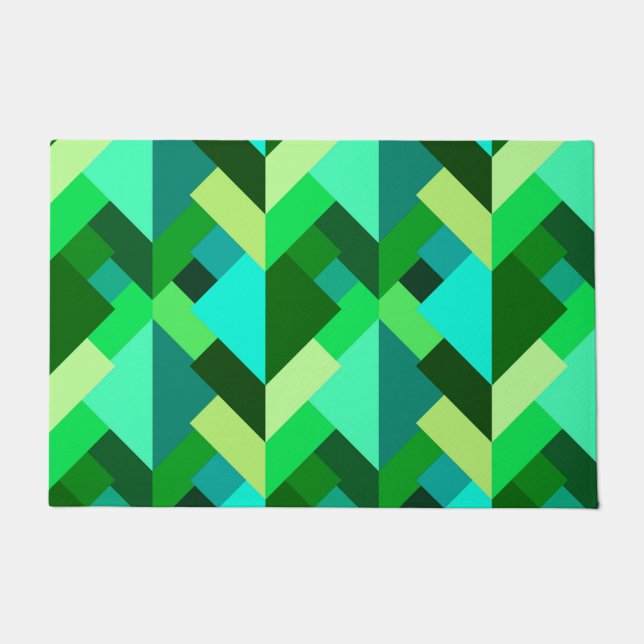Modern Abstract Triangles, Emerald Green and Aqua Doormat (Front)