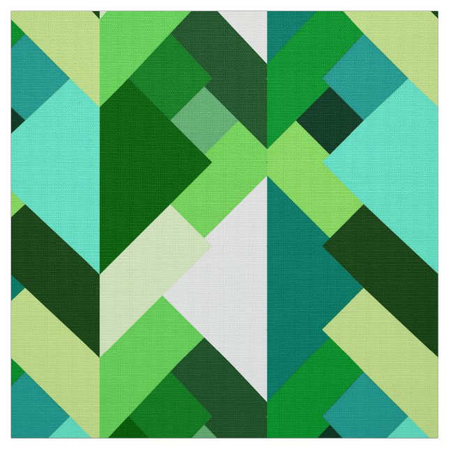 Modern Abstract Triangles, Emerald Green and Aqua Fabric (Swatch)
