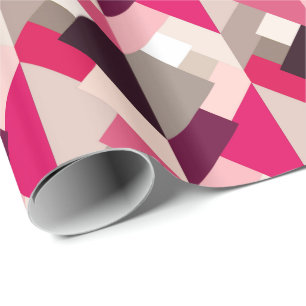 Modern Abstract Triangles, Fuchsia Pink and Grey Wrapping Paper