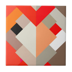 Modern Abstract Triangles, Orange, Fuchsia, & Grey Tile