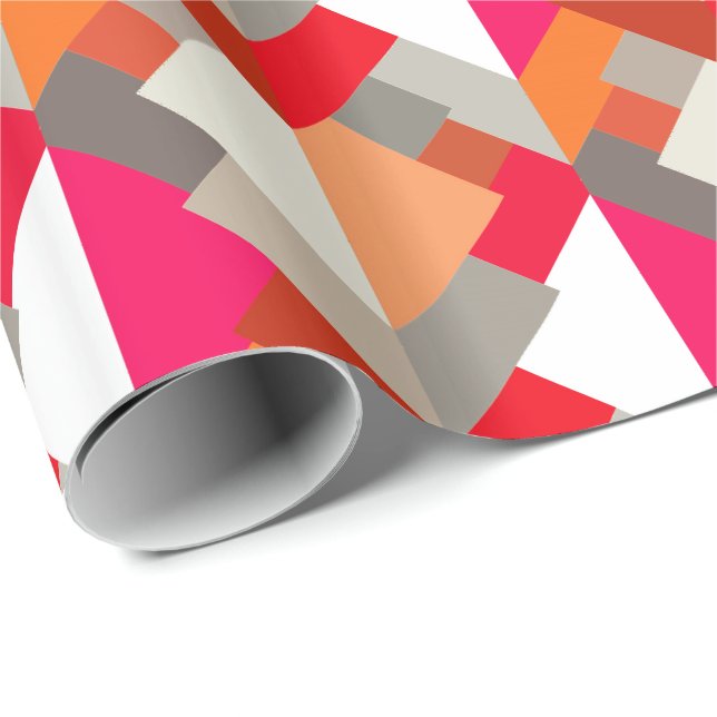 Modern Abstract Triangles, Orange, Fuchsia, & Grey Wrapping Paper (Roll Corner)