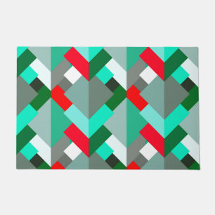 Modern Abstract Triangles, Turquoise, Red, & Gray Doormat