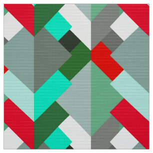 Modern Abstract Triangles, Turquoise, Red, & Grey Fabric
