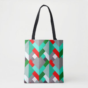Modern Abstract Triangles, Turquoise, Red, & Grey Tote Bag