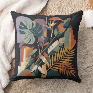 Modern Abstract Tropical Botanical and Architectur Cushion