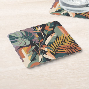 Modern Abstract Tropical Botanical and Architectur Paper Coaster