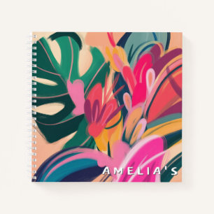 Modern Abstract Tropical Floral Personalised Name Notebook