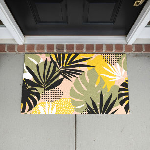Modern Abstract Tropical Leaves & Polka Dots  Doormat