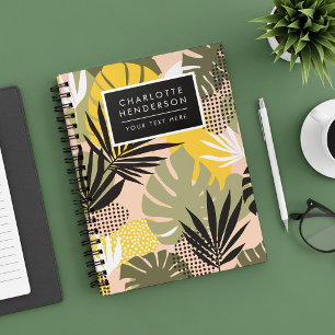 Modern Abstract Tropical Leaves & Polka Dots Notebook