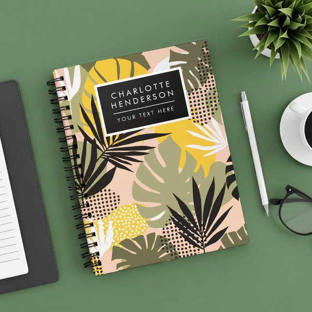 Modern Abstract Tropical Leaves & Polka Dots Notebook (Creator Uploaded)