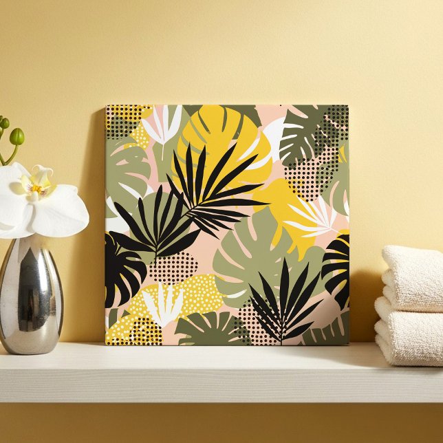 Modern Abstract Tropical Leaves & Polka Dots  Tile (Creator Uploaded)