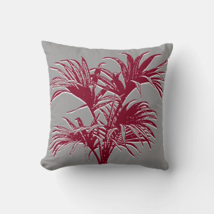 Modern Abstract Tropical Palm Trees Burgundy Grey Cushion