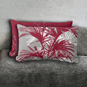 Modern Abstract Tropical Palm Trees Burgundy Grey Lumbar Cushion