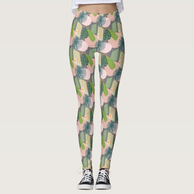 Modern Abstract Tropical Pattern Leggings (Front)