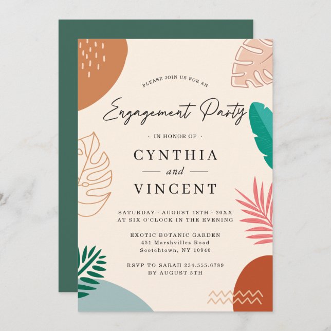Modern Abstract Tropical Summer Engagement Party Invitation (Front/Back)