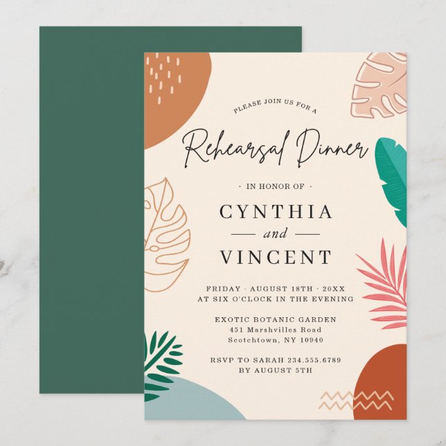 Modern Abstract Tropical Summer Rehearsal Dinner Invitation (Front/Back)
