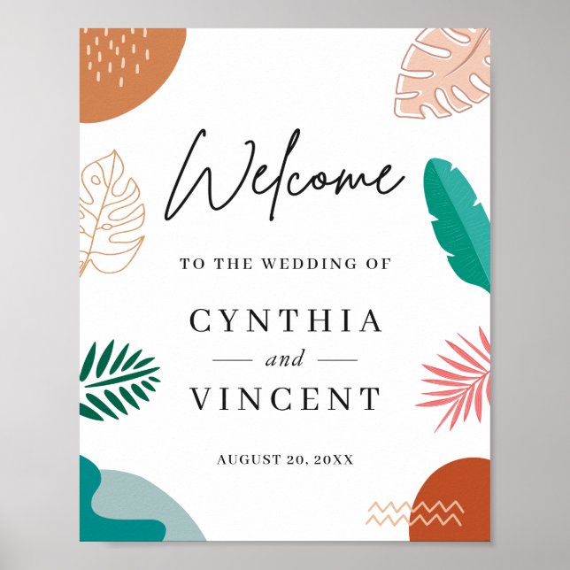 Modern Abstract Tropical Wedding Welcome Sign (Front)