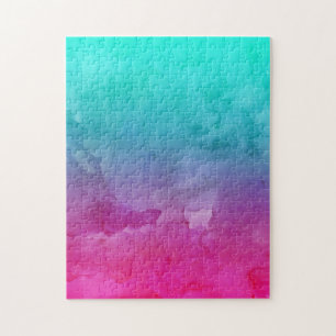 Modern abstract turquoise pink gradient watercolor jigsaw puzzle