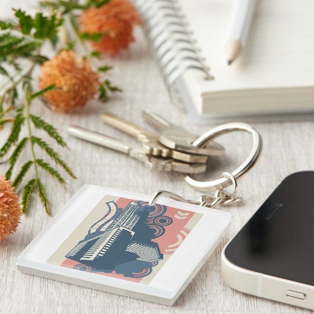 Modern Abstract Urban Background Vibrant Cityscape Key Ring (Creator Uploaded)