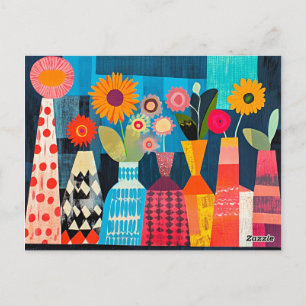 Modern Abstract Vase of Flowers Postcard