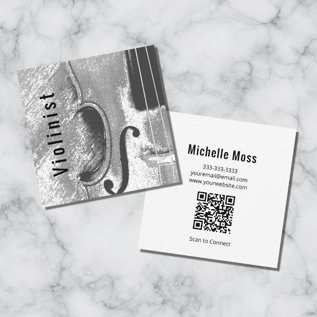 Modern Abstract Violin QR code Square Business Card (Creator Uploaded)
