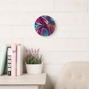 Modern Abstract-Viva Magenta Turquoise and Gold Round Clock