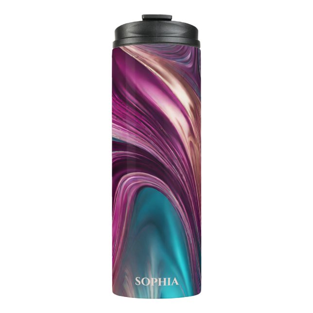 Modern Abstract-Viva Magenta, Turquoise and Gold- Thermal Tumbler (Front)