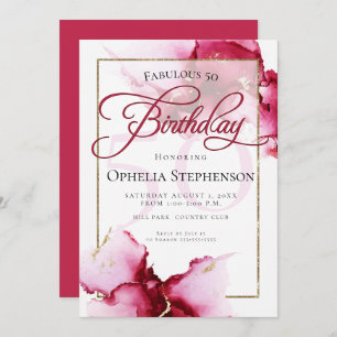 Modern Abstract Vivid Burgundy Pink Birthday Invitation
