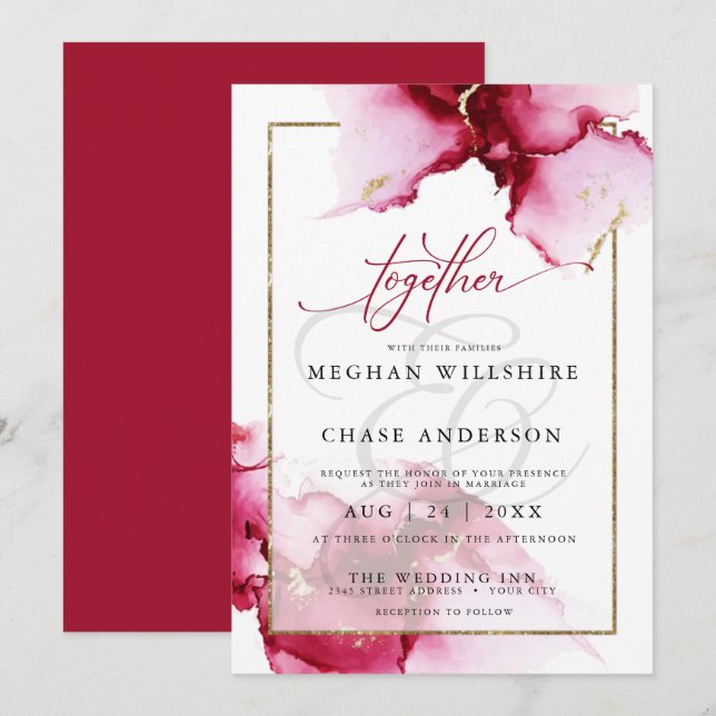 Modern Abstract Vivid Burgundy Pink Invitation (Front/Back)