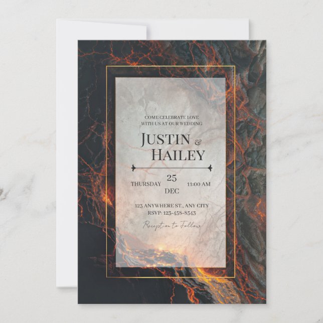 Modern Abstract Volcanic Magma Gilded Wedding Invitation (Front)