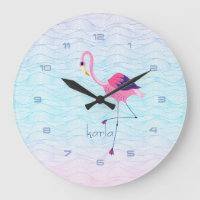 Modern Abstract Water Waves & Pink Flamingo