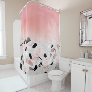 Modern abstract watercolor and marble design shower curtain