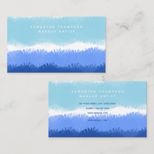 Modern Abstract Watercolor Blue Business Makeup Business Card (Front/Back)
