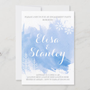 Modern abstract watercolor blue engagement party invitation