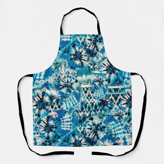 Modern Abstract Watercolor Blue Tie Dye Pattern Apron (Front)