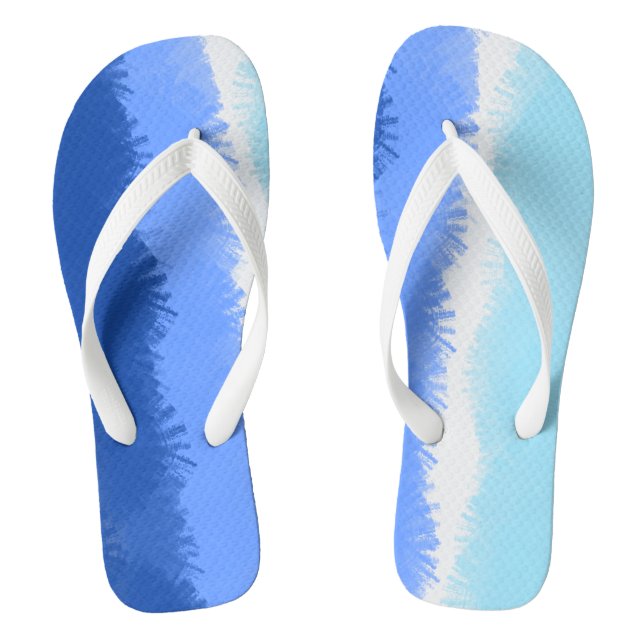 Modern Abstract Watercolor Blue Tones Flip Flops (Footbed)
