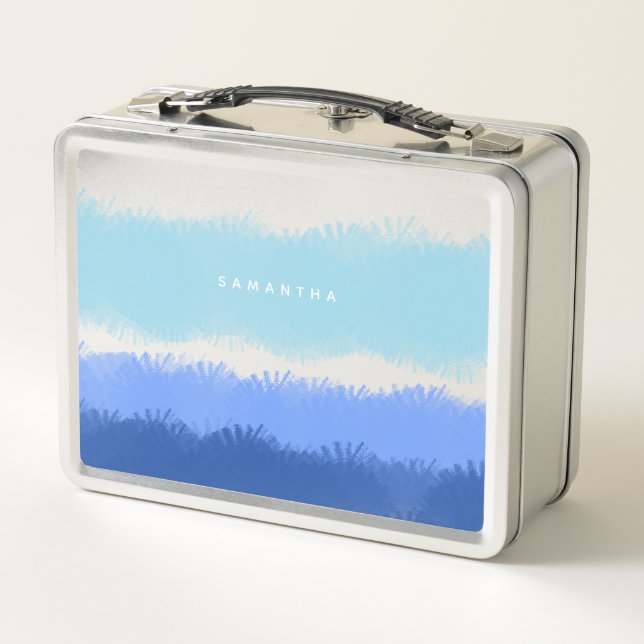 Modern Abstract Watercolor Blue Tones Metal Lunch Box (Back)