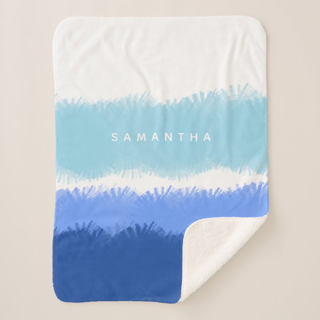 Modern Abstract Watercolor Blue Tones Sherpa Blanket (Front)