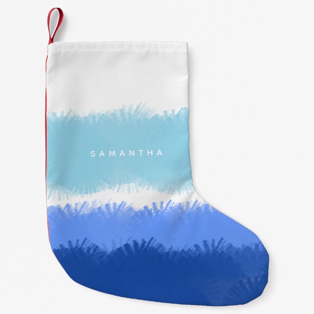 Modern Abstract Watercolor Blue Tones Small Christmas Stocking (Front)