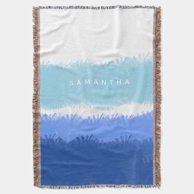 Modern Abstract Watercolor Blue Tones Throw Blanket (Front Vertical)