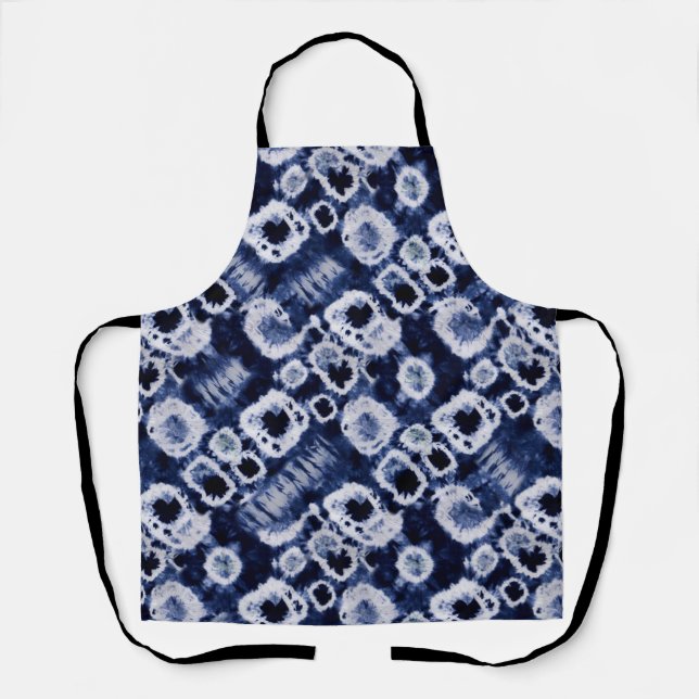 Modern Abstract Watercolor Blue White Tie Dye Apron (Front)