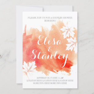 Modern abstract watercolor coral couples shower invitation