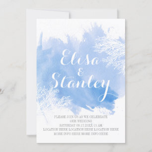 Modern abstract watercolor coral reef blue wedding invitation