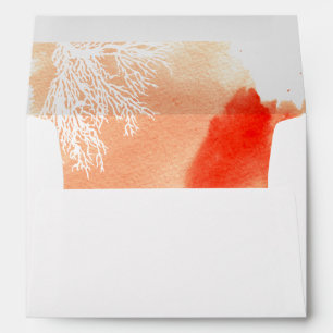 Modern abstract watercolor coral reef wedding envelopes
