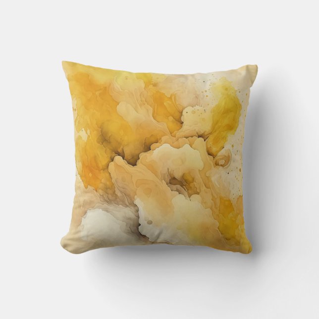 Modern Abstract Watercolor Decorative Yellow  Cushion (Front)