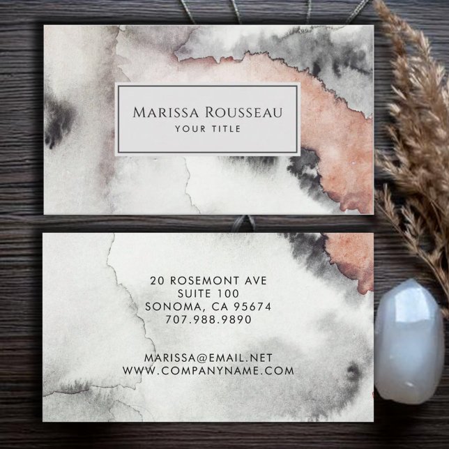 Modern Abstract Watercolor Earthy Terracotta Grey Business Card (Creator Uploaded)