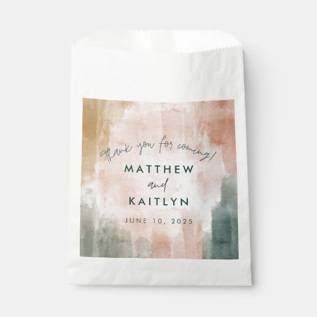 Modern Abstract Watercolor Fall Wedding Thank You Favour Bags (Front)