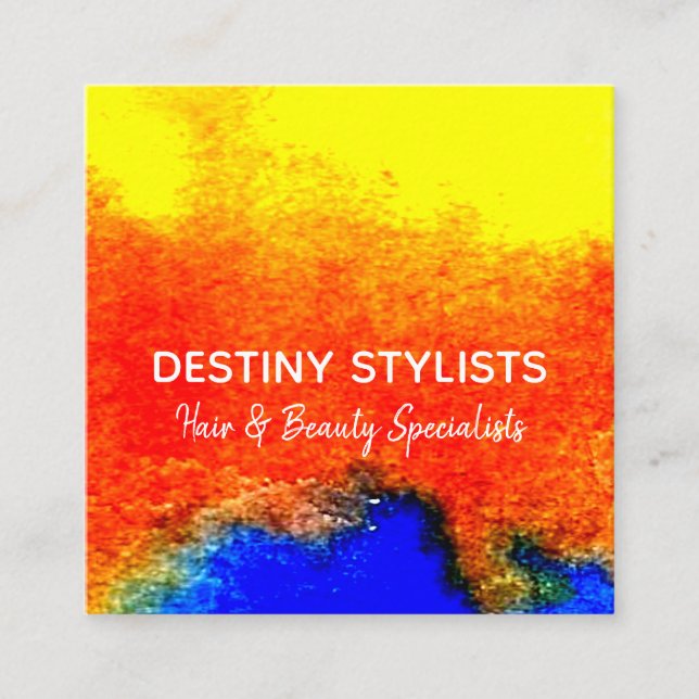 Modern Abstract Watercolor Flowers Makeup Artist Square Business Card (Front)