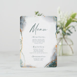 Modern Abstract Watercolor Green & Gold Wedding Menu