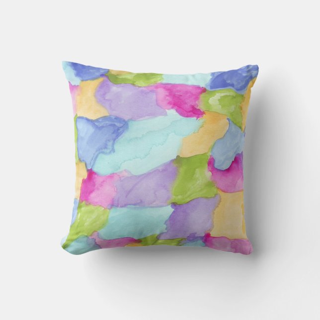 Modern Abstract Watercolor Green Pink Blue Purple Cushion (Front)